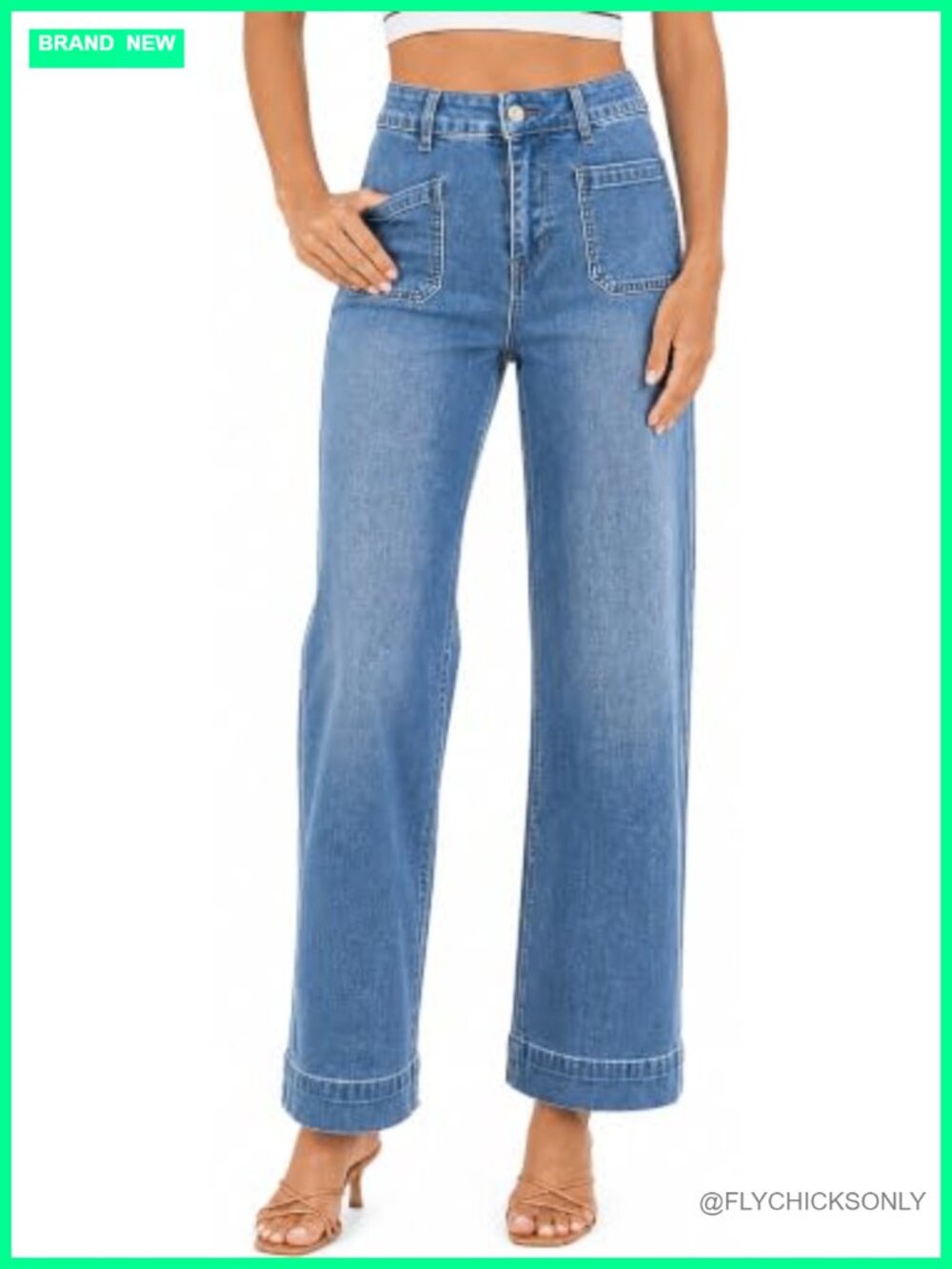 High Waisted Wide Leg Stretch Jeans Cotton Blend Casual